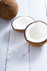 coconuts on white wood table background