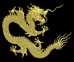 Gold Chinese dragon silhouette