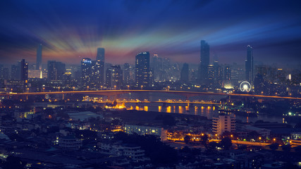 surreal night cityscape skyline with metropolis