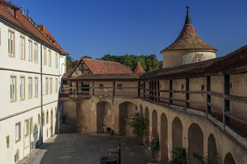 Covered ringwall at Imperial Abbey of Comburg monastery near Schwaebisch Hall, Germany