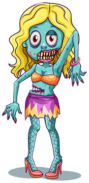 A female zombie on white background