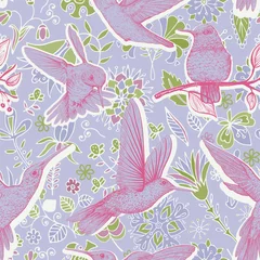Zelfklevend Fotobehang Vector sketch pattern with Hummingbirds and flowers. Colorful design for web, wrapping paper, phone cover, textile, fabric © sunny_lion