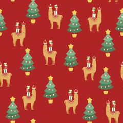 Christmas llama vector seamless pattern