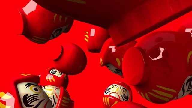Red daruma dolls on red background.3DCG render animation.