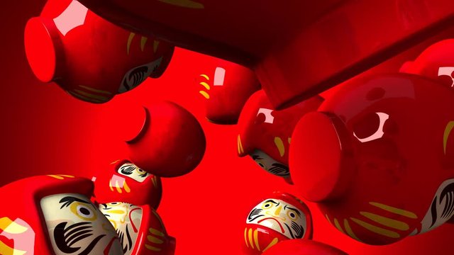 Red daruma dolls on red background.3DCG render animation.