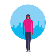 woman standing with city background