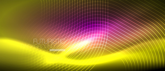 Neon glowing lines, magic energy space light concept, abstract background wallpaper design