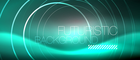 Neon circles abstract background, shiny lines