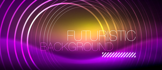 Neon glowing techno lines, hi-tech futuristic abstract background template with square shapes