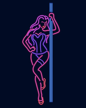 Neon silhouette of a girl at a pylon