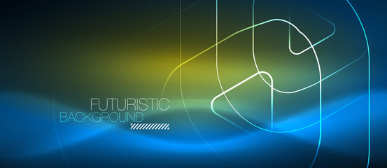 Neon glowing techno lines, hi-tech futuristic abstract background template with geometric shapes