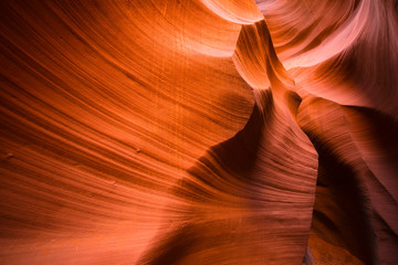 Artistic waves of the sandstone walls of the Lower Canyon Antelope in Arizona ignite the...