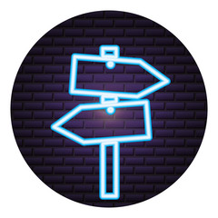 wooden guide signal neon brick wall