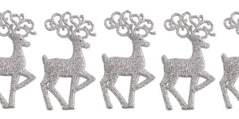 seamless pattern on white background. Christmas toys in the form of deer of sparkling silver colour. minimal concept, square