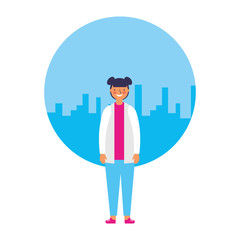 young girl standing on white background