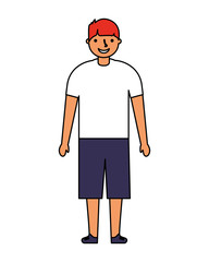 young boy standing on white background