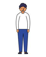 young boy standing on white background