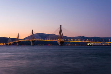 View of Rio-Antirio bridge at dusk, Greece