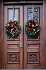 Fototapeta na wymiar Brownstone Door Wreaths