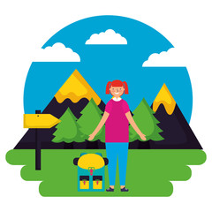 girl and backpack signal mountains landscape camping
