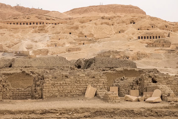Buildings and columns of ancient Egyptian megaliths. Ancient rui