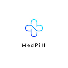 Flat medicine icon blue and green gradient  emblem logo, web online concept. Sign of pills, medical cross, pharmaceutical icon