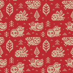 Owls seamless pixel pattern in vector. Vector illustration