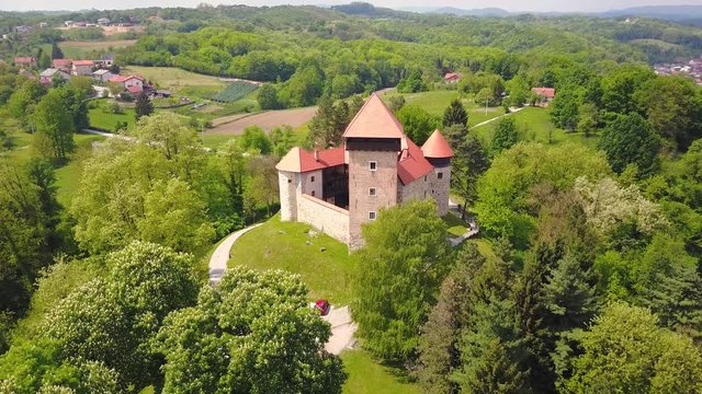 Footage of beautiful fantasy castle called Dubovac near town Karlovac in Croatia.