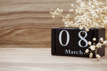 women's day 8 March with wooden block calendar