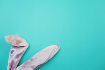 top view flat lay Easter bunny rabbit ears symbol happy easter holiday background concept