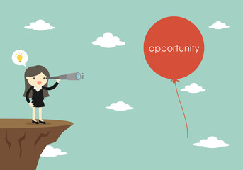 Business concept, Boss/Business woman using telescope and see opportunity. Vector illustration.