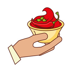 hand with sauce chili pepper