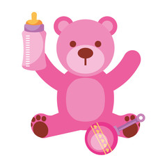 pink bear milk bottle and rattle