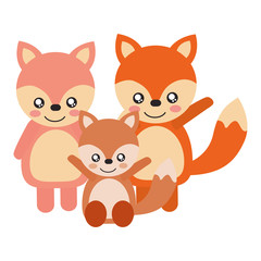 cute family foxes animals cartoon
