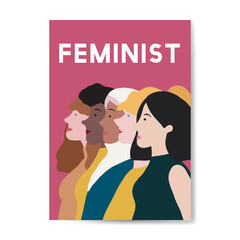 Female feminist standing together vector