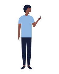 man using cellphone device white background