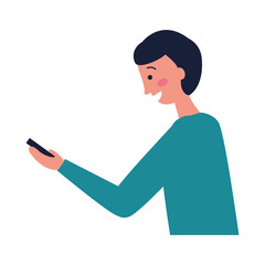 man using cellphone device white background