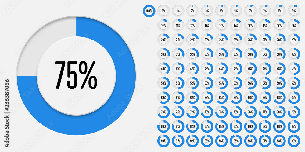 Aufkleber set of circle percentage diagrams (meters) from 0 to 100 ready-to-use for web design, user interface
