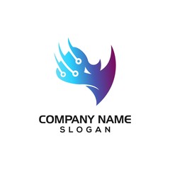 Modern Rhino with PCB line for Technology logos with vector files.