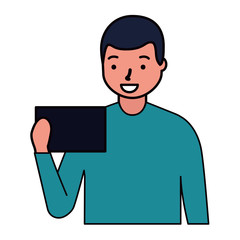 man using cellphone device white background