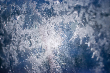 ice on glass at night in winter