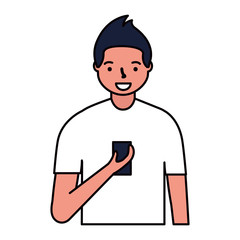 man using cellphone device white background