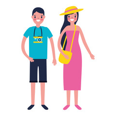 tourist couple with bag and camera