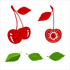 Vector cherry fruits isolated on white background.