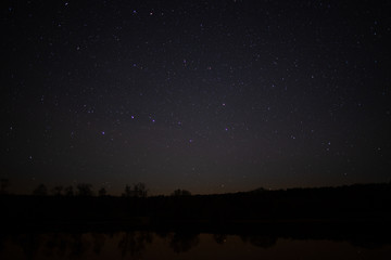 Starry sky, night, lake