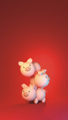 Chinese New Year of the Pig red envelope design. 3d rendering picture.