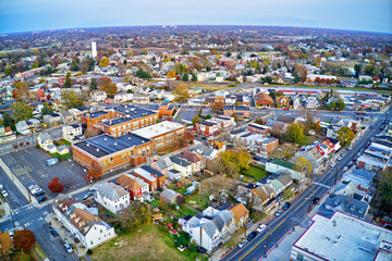 Aerial View of Delaware Riverfront Town Gloucester New Jersey - obrazy, fototapety, plakaty