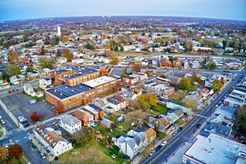 Crédence de cuisine en verre imprimé Photo aérienne Aerial View of Delaware Riverfront Town Gloucester New Jersey