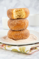 Bite of breakfast donuts plated with napkin