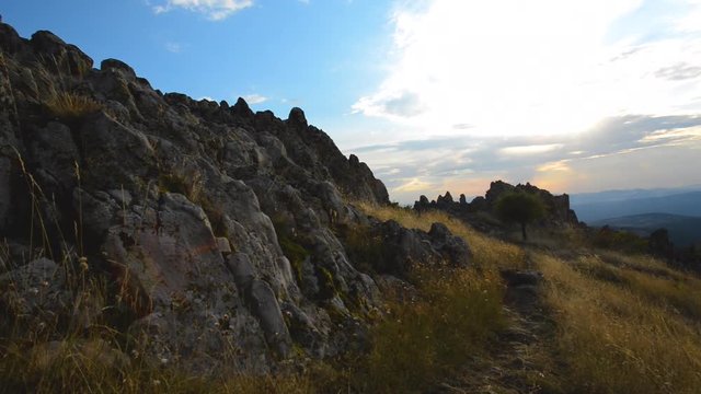 Wind rustling through the grass at a mountainous region in Macedonia. Staro Nagorichane region at the megalithic observatory,